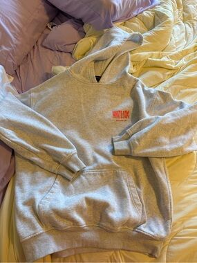 White Fox Gray Hoodie with Coral Writing